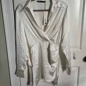 Zara Ivory Satin Mini Dress